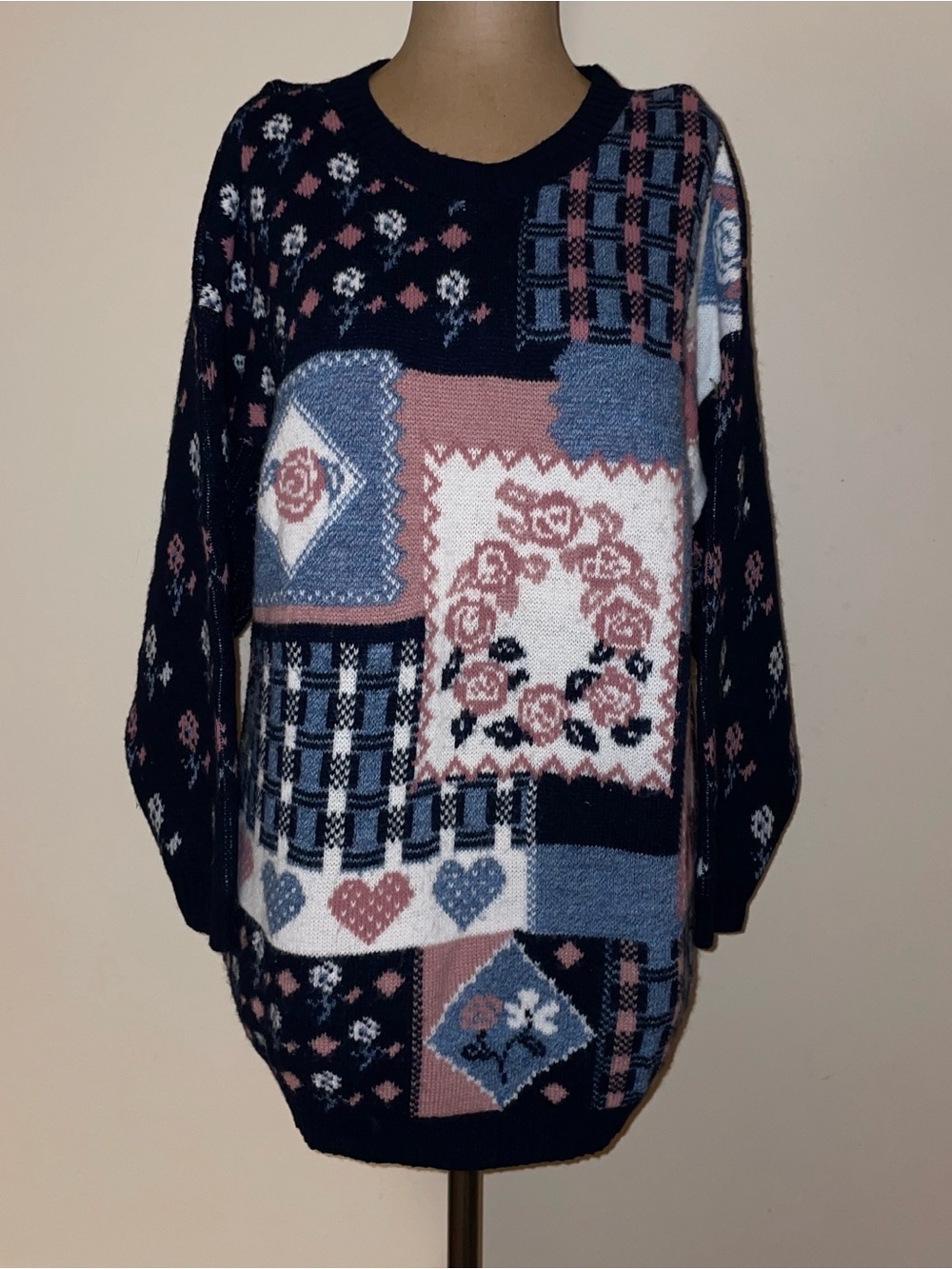 Gitano Navy Patchwork Floral & Heart Crewneck Sweater